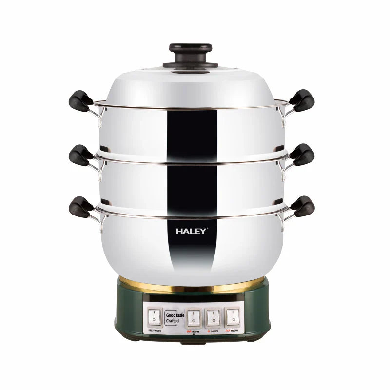 Vas Electric Multifuncțional HALEY HY-501, 2100W, Inox Premium cu Abur pe Două Nivele, Ideal pentru Gătit Sănătos Acasă sau la Hotel